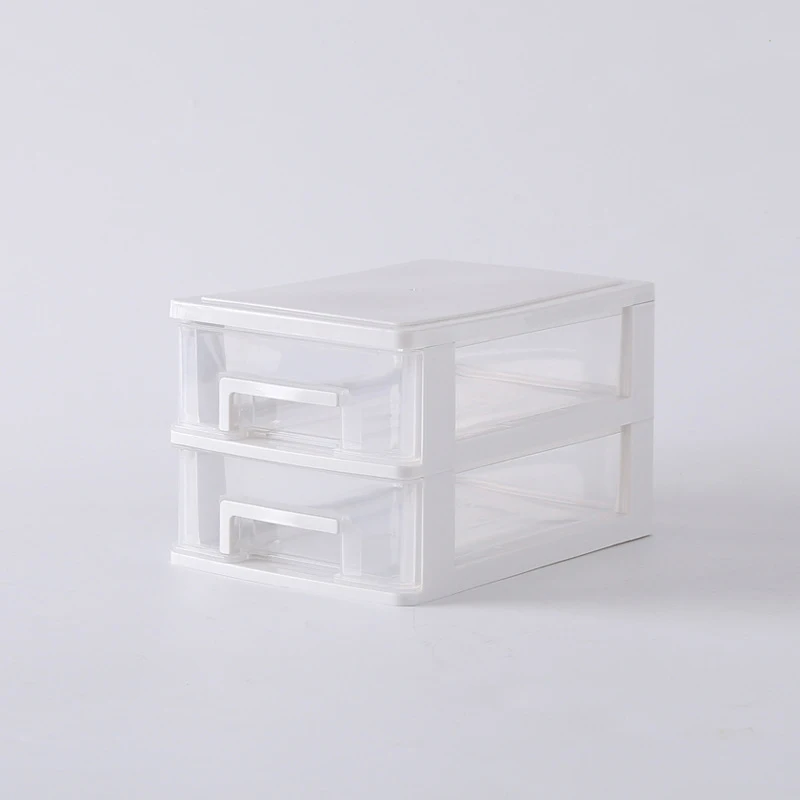 white 2 layer Прозрачный Настольный ящик для хранения, маленький ящик для стола, шкаф для хранения, пластиковый мини-ящик для хранения косметики, ящик для хранения - Цвет: white 2 layer