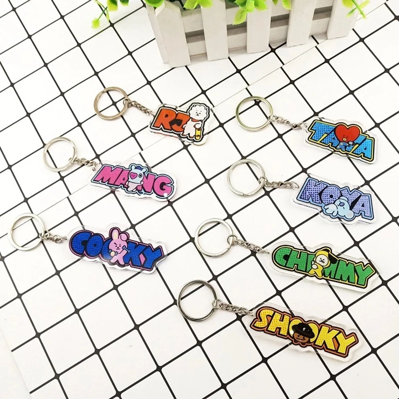 Kpop Bangtan мальчики милый мультфильм форма брелок имя акриловое кольцо для ключей