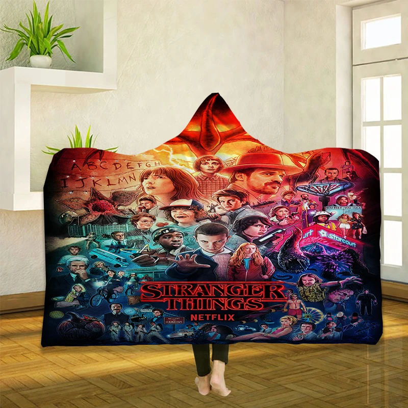 

Stranger Things 3D Printing Throw Hooded Blanket Wearable Warm Fleece Bedding Office Quilts Soft Adults Travel 06