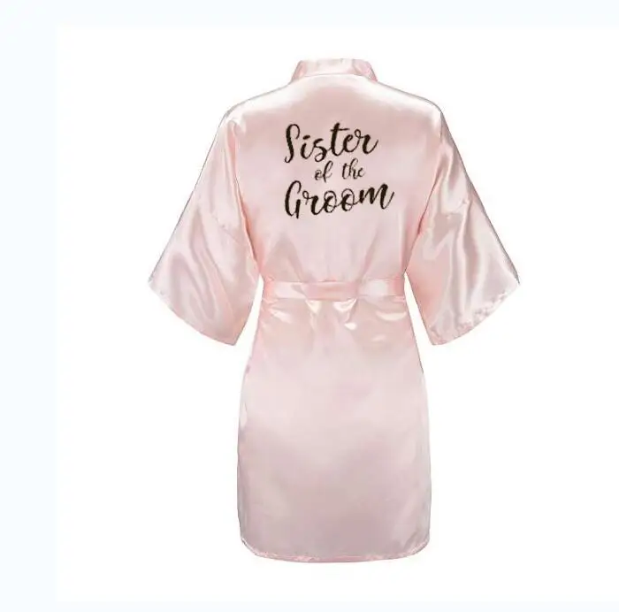 pink Sister groom Халат невесты с белыми черными буквами мать сестра невесты свадебный подарок халат кимоно атласные халаты - Цвет: pink Sister groom