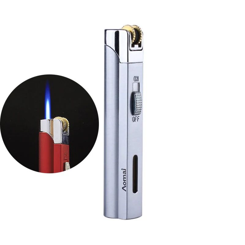 Креативная длинная металлическая Бутановая газовая зажигалка с сильным