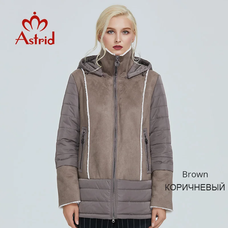901light gray coffee Astrid зимняя куртка женские теплые пальто Женская плюс размер верхняя одежда однотонные пальто с капюшоном Тонкая хлопковая зимняя куртка AM-2083 - Цвет: 901light gray coffee