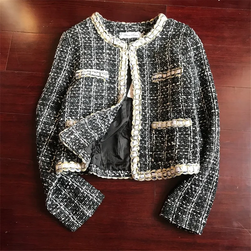 Женская клетчатая твид Базовая куртка крупными жемчужинами сандалии с бусами
