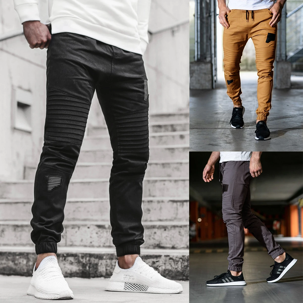 

Fashion Men's Ripped Pants Drawstring Bunch Of Foot Solid Breathable Washable Personality Casual Hot Sale Male Trousers
