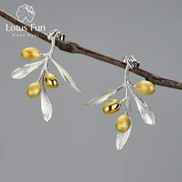 lotus fun olive leaves branch fruits unusual earrings for women 925 sterling silver statement wedding jewelry 2021 trend new