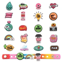 22pcs heart rainbow be happy cartoon shoe charms accessories garden shoe decoration croc jibz fit wristbands kids party gifts