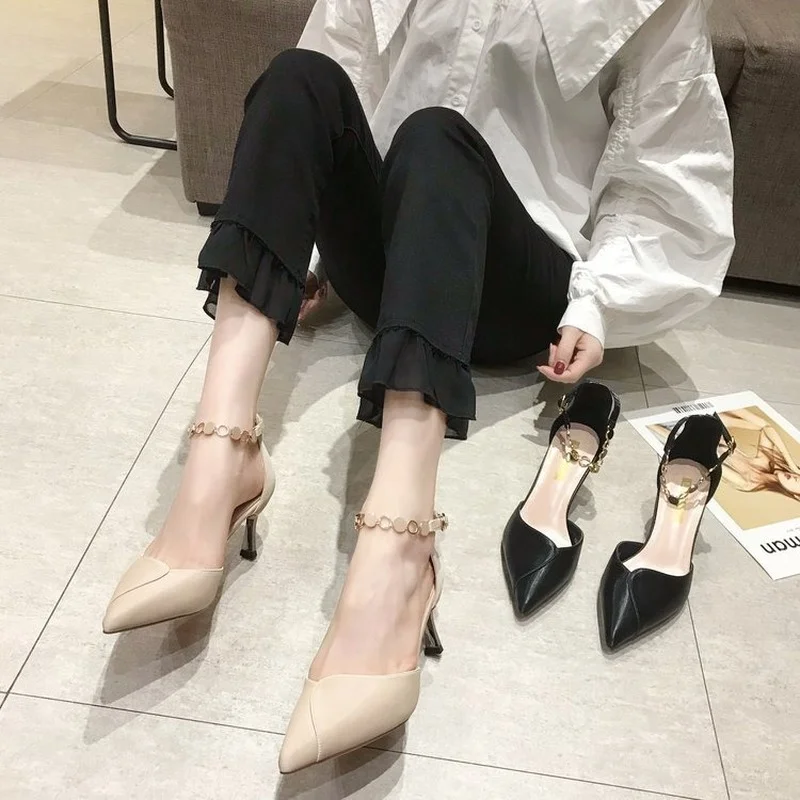 

Heel shoes2021new summer pointed hollow one line with thin heel shoes fairy spring sandals shoes sandals women sandal platform