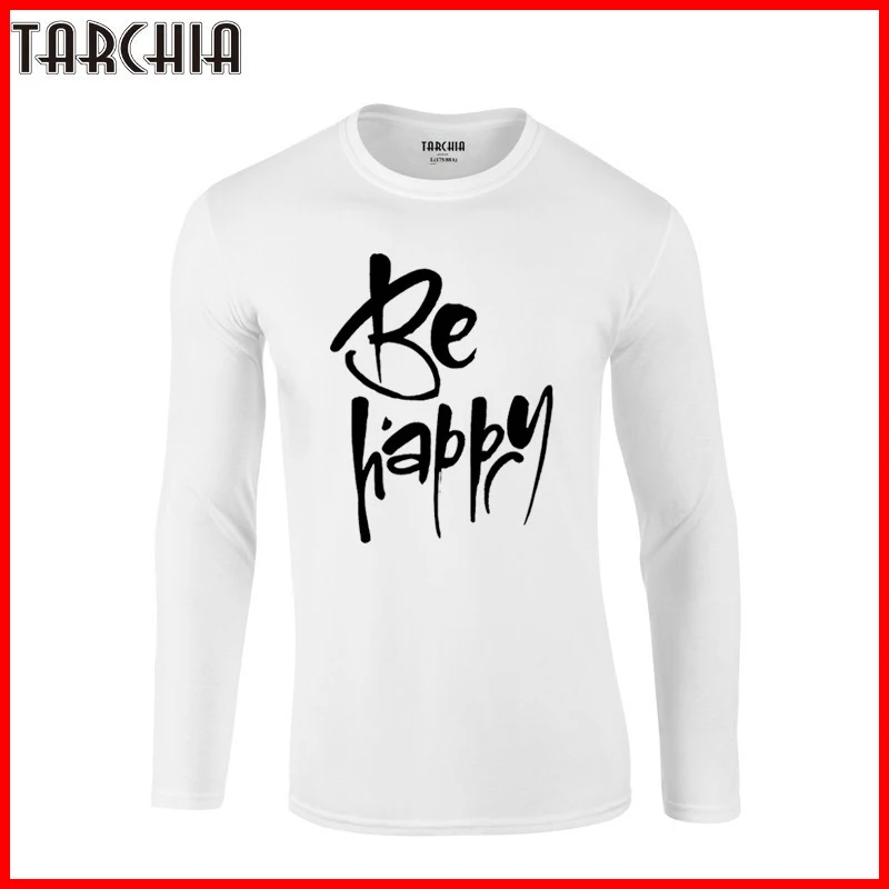 

TARCHIA 2022 Be Happy Long Sleeve Print T Shirt Mens 100% Cotton T-shirts Summer Tee Boy Tshirt Top New Fashion Homme Oversized