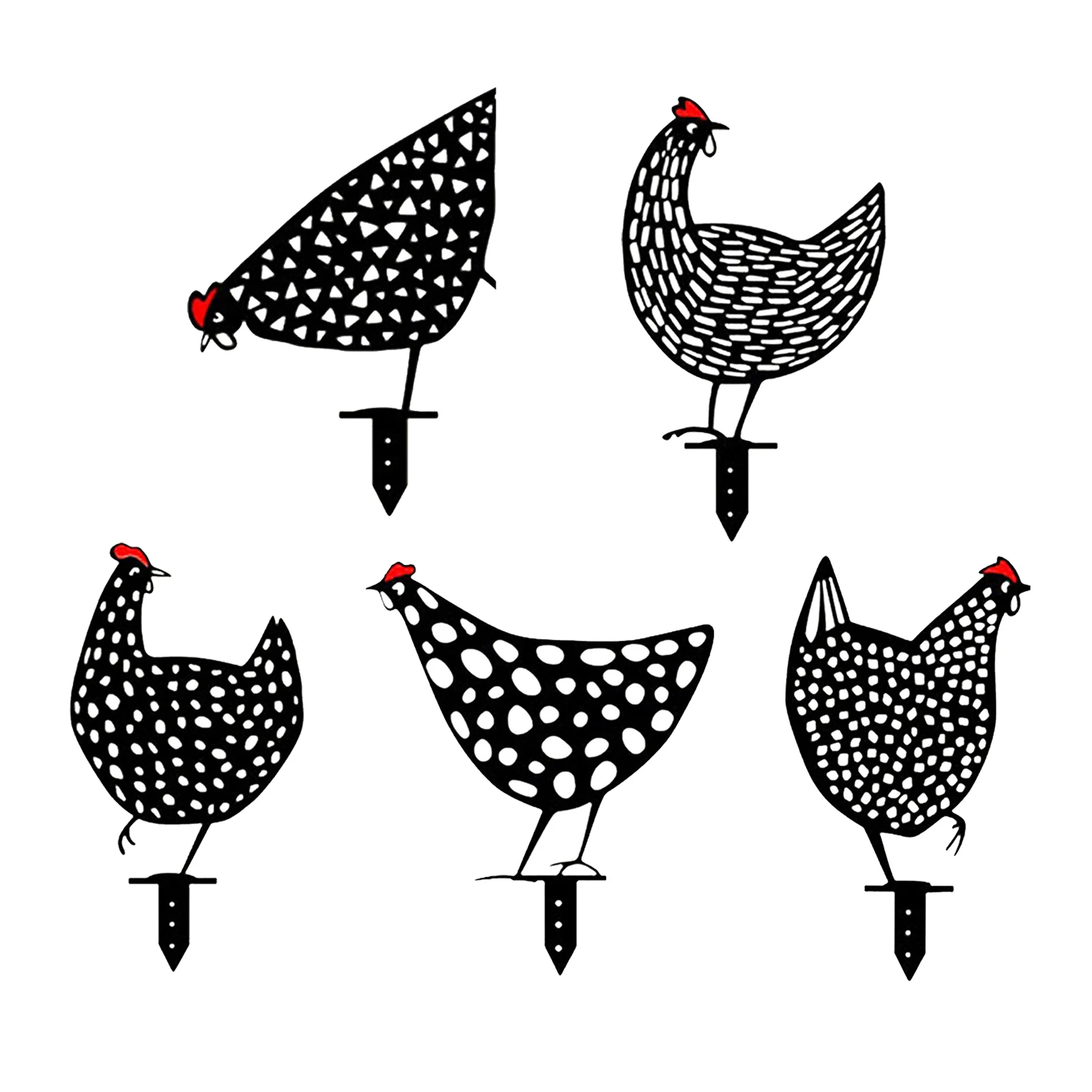

5PCS Black Miniature Garden Chicken Rooster Standing Weatherproof Stakes Yard Sign Easter Holiday Ornaments Decor Gift