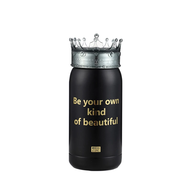 

New Queen Vacuum Bottle Cup Crown Lid Portable 300ml Stainless Steel Water Bottle Pink