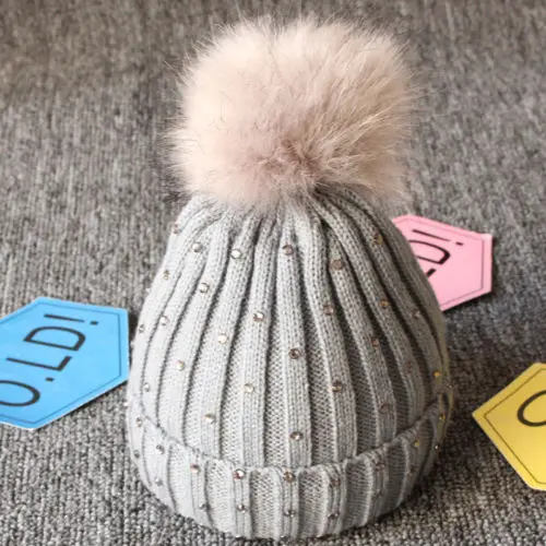 

Newborn Baby Boy Girls Warm Fur Pom sequins Knit Beanie Hat fleece crochet Caps lovely kintted Pompon Beanies Winter Cap