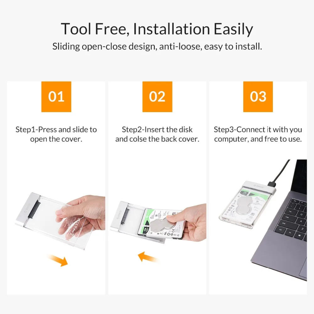 ORICO HDD Case 2.5 inch Transparent Box USB3.0 HDD Enclosure Micro-B SATA to USB 3.0 Hard Disk Case 6Gbps Support 4TB UASP Case