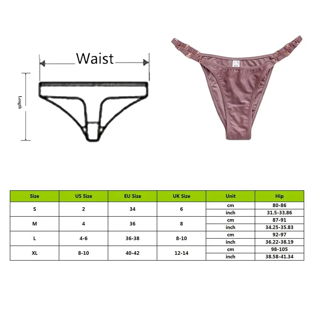 

Women's Underpants Low Waist Briefs Bikini Swimwear Sexy G-String Metal Buckle Waist Elastic T-back Female Ice Silk Thongs