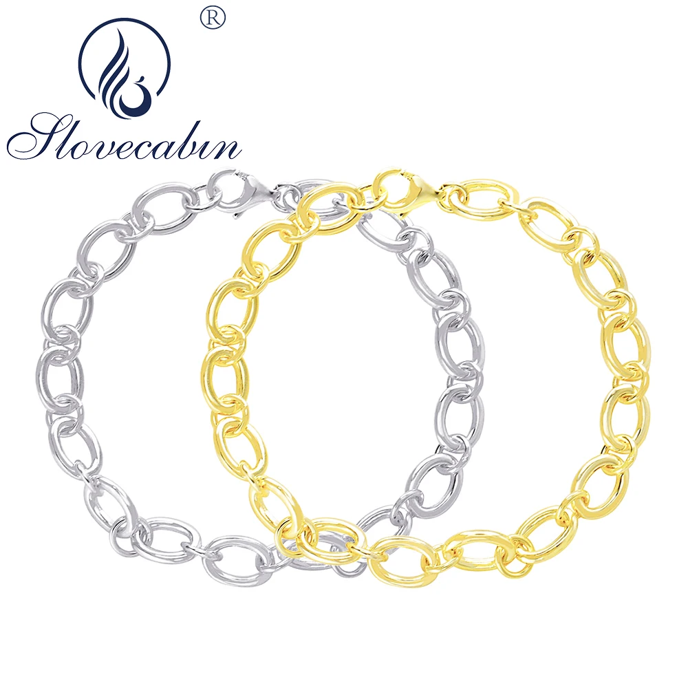 

Slovecabin Real 100% 925 Sterling Silver Chunky Link Chain Bracelet Lobster Clasp Men & Women Bracelets Fine Jewlery Accessory