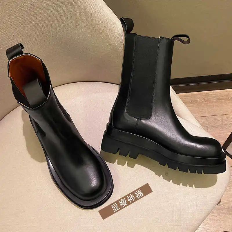 

Autumn and winter 2020 new bv short boots Martin boots women's net red Mona big same mid barrel thick soled Chelsea boots