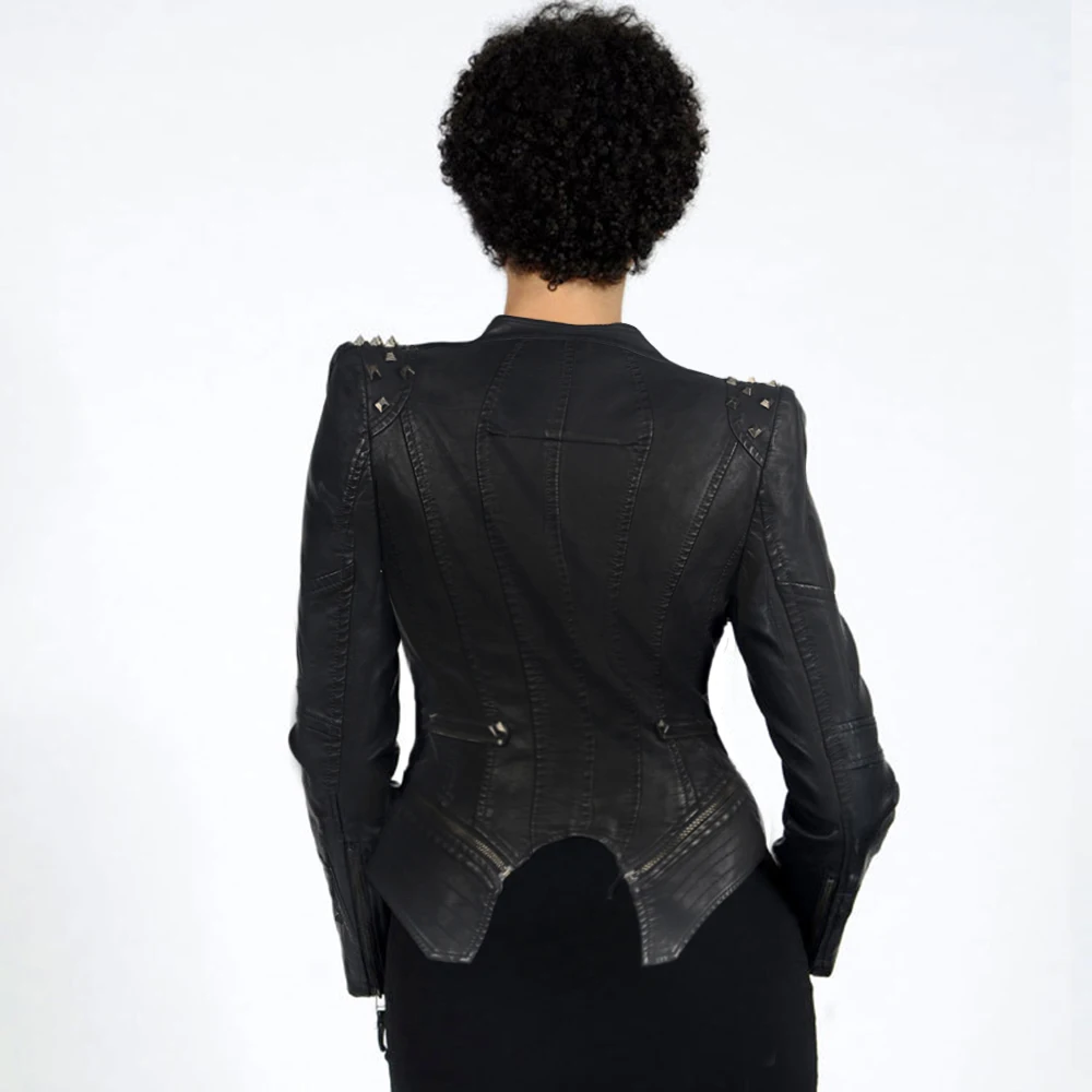 Мотоциклетная куртка осенне зимние женские сапоги с заклепками Модная верхняя