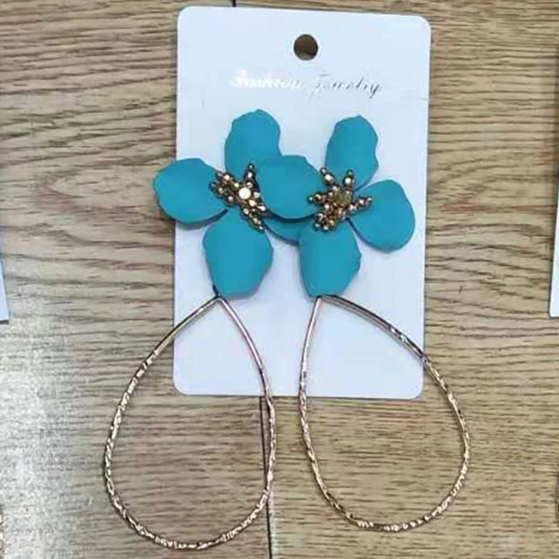 Light blue CHENFAN, разноцветные, желтые, черные серьги с цветочным узором для девочек, серьги в форме капли воды, большие круглые массивные серьги для женщин, ювелирные изделия - Окраска металла: Light blue