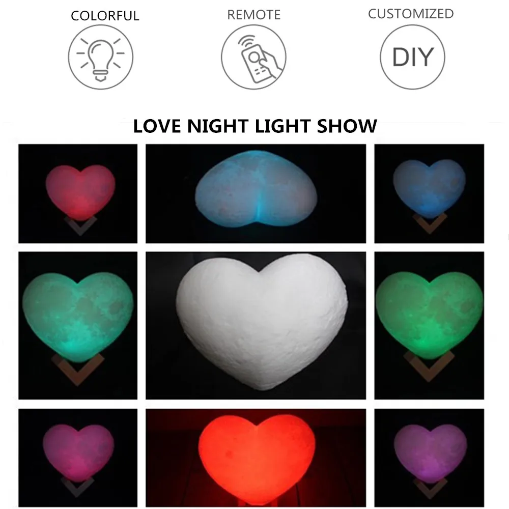 3D Print Customized Moon Night Light with Photo&ampText Lamp Personalized Festival Kids Gift Heart Shape | Лампы и освещение