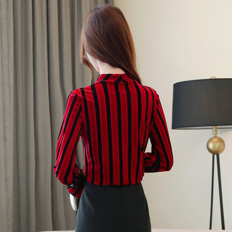 Осенние женские блузки корейская мода женская полосатая рубашка большие размеры