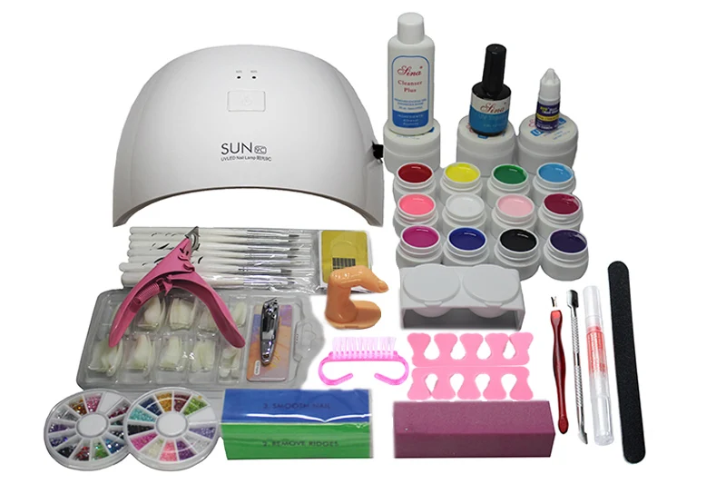 Pro 24w uv Nail lamp manicure set Nail Art UV Gel Kits sets Tools Brush Tips Glue Acrylic Powder Set #N309