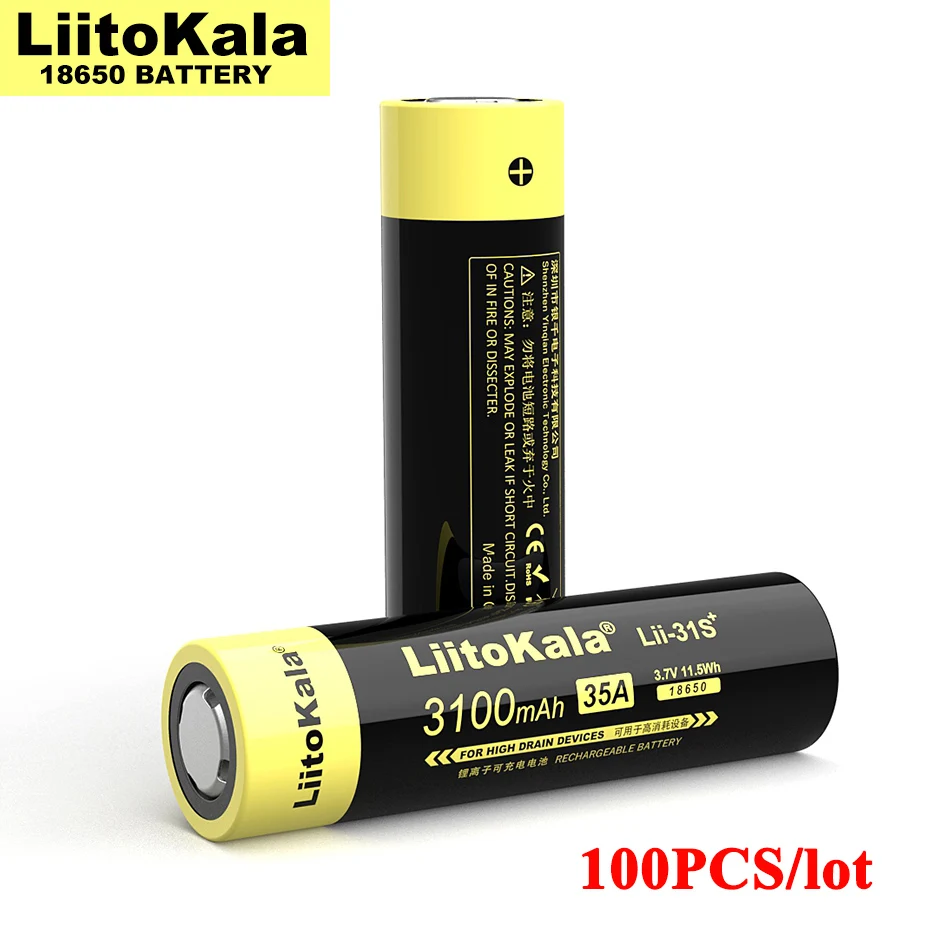 

100PCS LiitoKala Lii-31S 18650 3.7V 3100mA 35A power lithium ion battery for Electronic cigarette / LED Flashlight