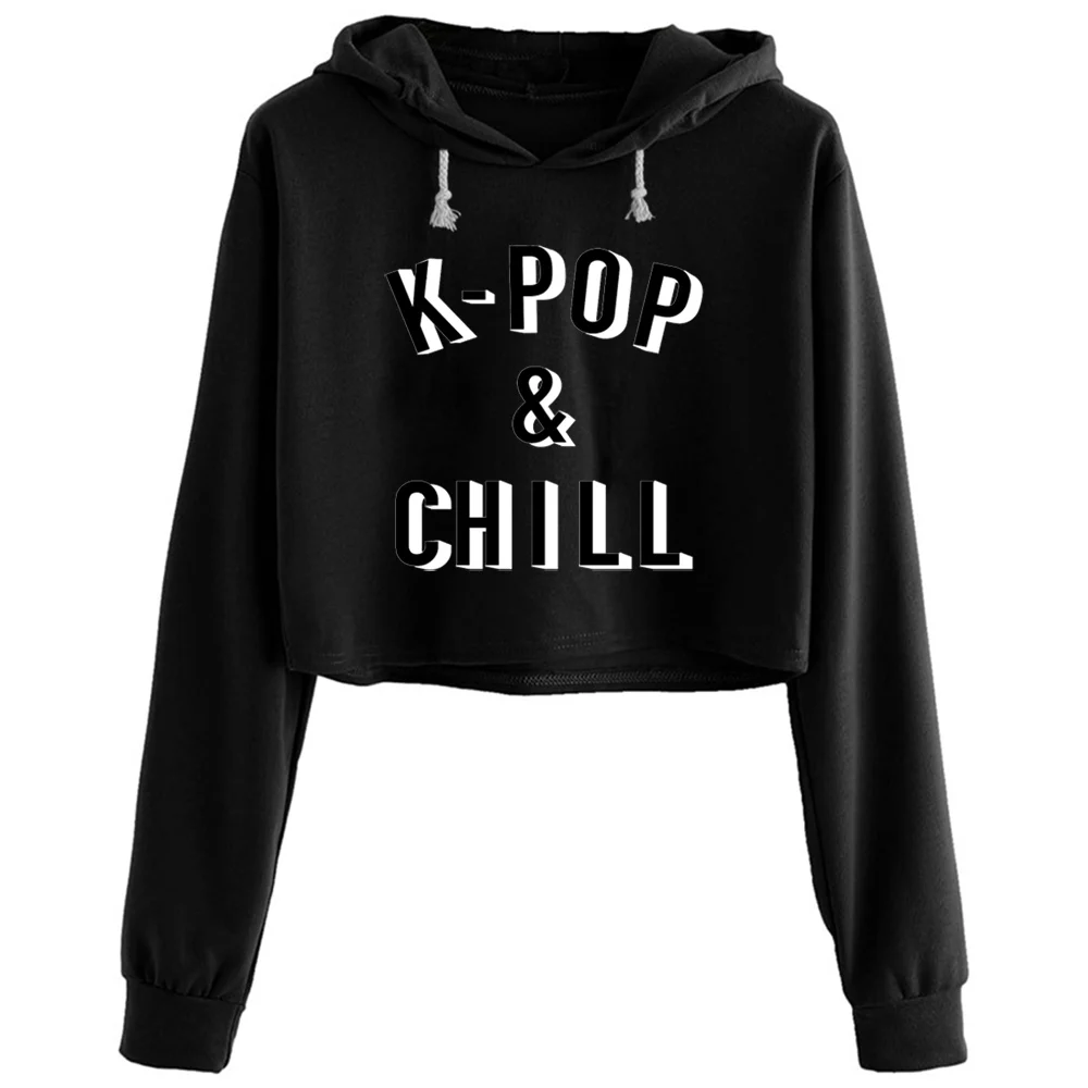 

K Pop And Chill Crop Hoodies Women Goth Grunge Harajuku Anime Pullover For Girls