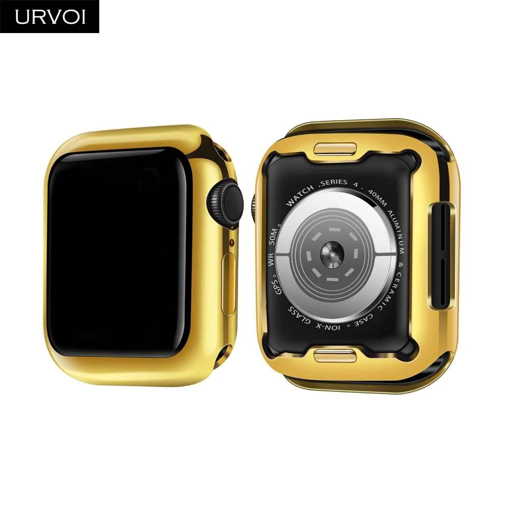 URVOI Full TPU Cover for Apple Watch series 6 SE 5 4 Electroplating bumper soft frame cover iWatch with screen protector | Наручные часы