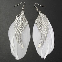 alloy angel wing feather dangle earring fashion jewelry chandelier drop long earrings for women gilrs