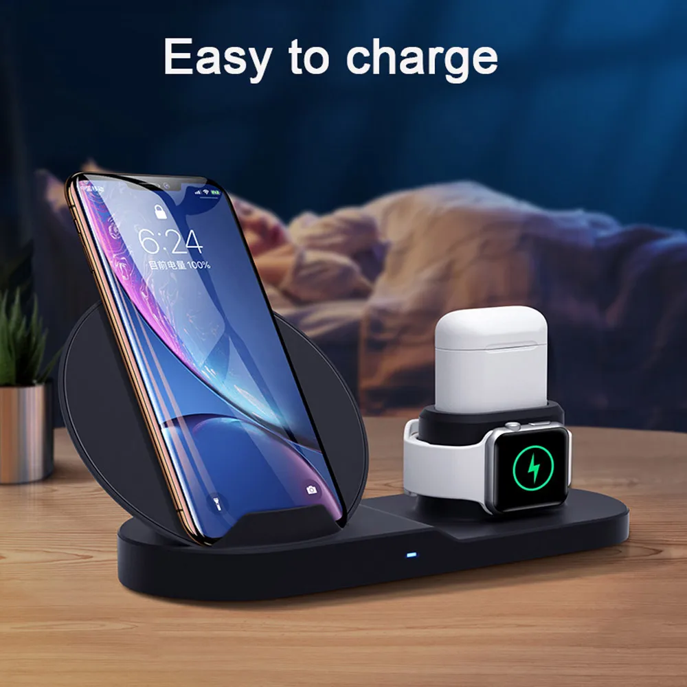 3 в 1 лучшая Беспроводная подставка для зарядного устройства для iPhone 11 Pro Max 8 AirPods Watch Series 4/3 QC3.0 быстрое зарядное устройство для samsung huawei Xiaomi