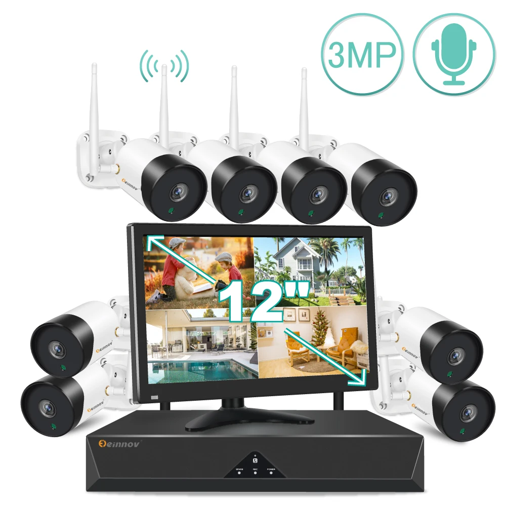 

EINNOV Video IP 3MP IP66 Wifi Outdoor Cctv Hidden Security Camera NVR With Screnn Wireless Home Baby Monitor Surveillance Kit