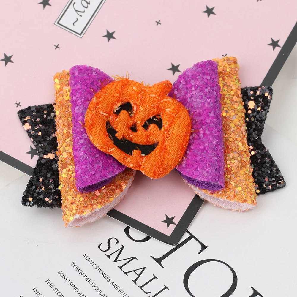 

Oaoleer 3" Halloween Hair Bows Clips Glitter Cartoon Pumpkin Ghost Spider Hairpins For Girls Kids Party Hairgrips Accessories
