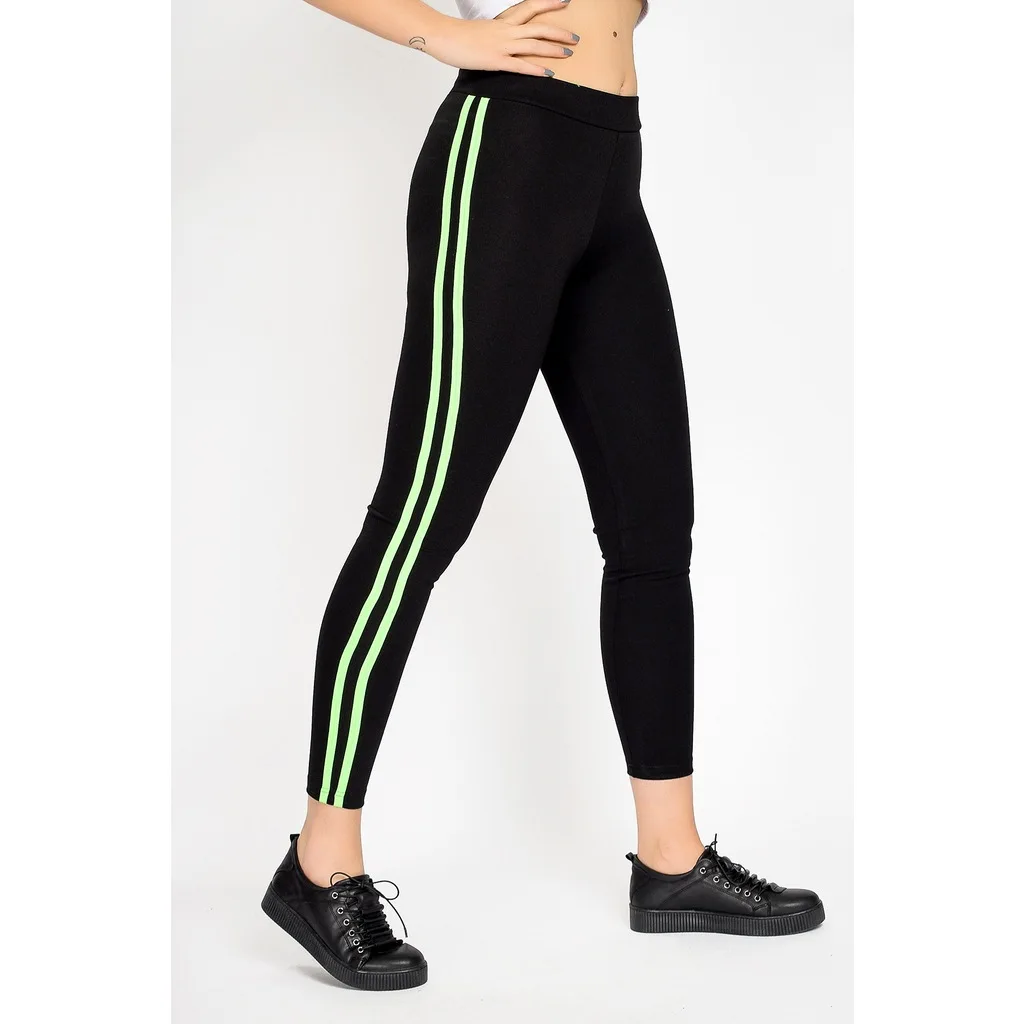 Yanlari Neon Seritli Leggings Black Gree