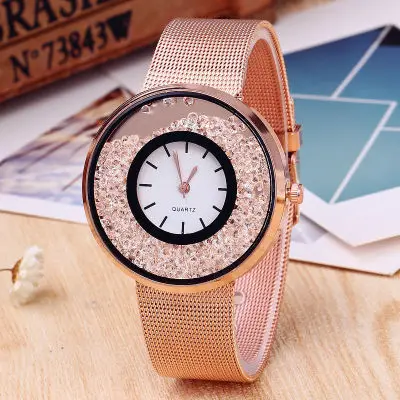 

Hot Sale Fashion Stainless Steel Rose Gold & Silver Band Quartz Watch Luxury Women Rhinestone Watches Valentine Gift reloj mujer