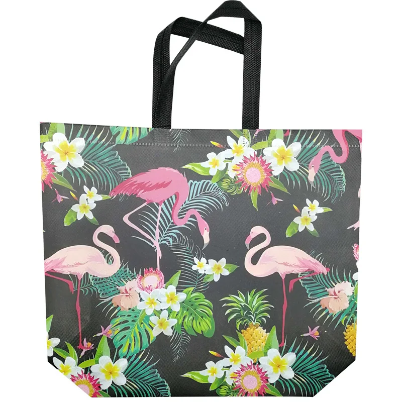 Folding Bag Creative Fashion Flamingo Printing Non-woven Fabric Folding Bag Black Multiple Flamingo Covered Shopping Bag