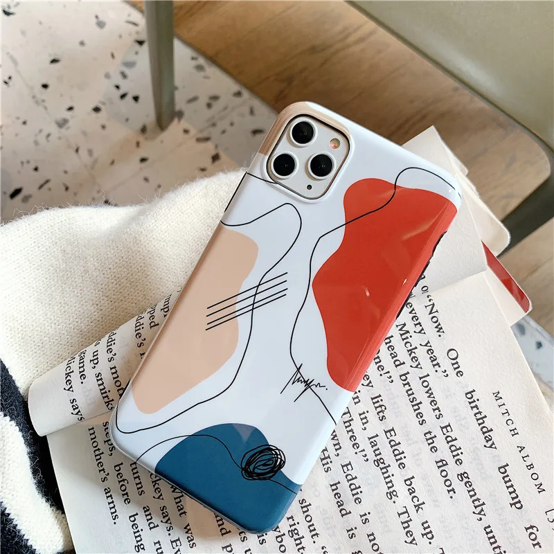 

Retro abstract line art Japanese Phone Case for iPhone 12 11 Pro Max XR XS Max 6 6s 7 8 Plus 12 mini 7Plus case Cute soft Cover