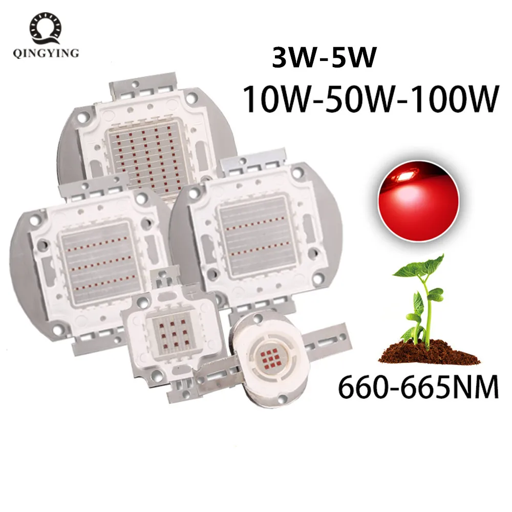 Chip LED COB para crecimiento de fruta, planta DIY de luz roja profunda de 660nm, 10W, 20W, 30W, 50W, 100 W, para 1, 3, 5, 10, 30, 50 y 100 W