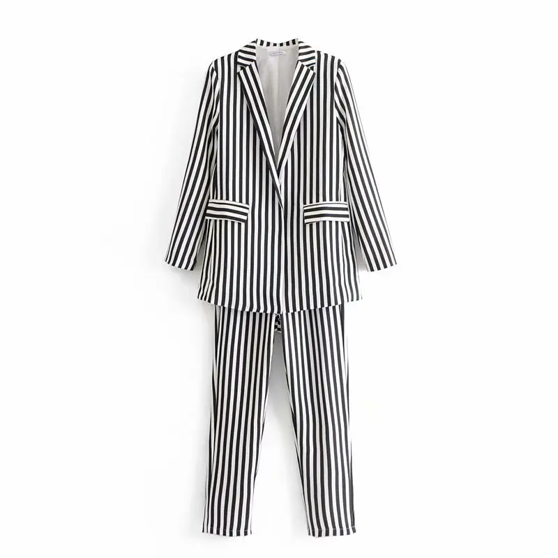 

Black and white striped suit pencil pants two-piece spring and autumn commuter spring and autumn mid-length thin suit trousers s