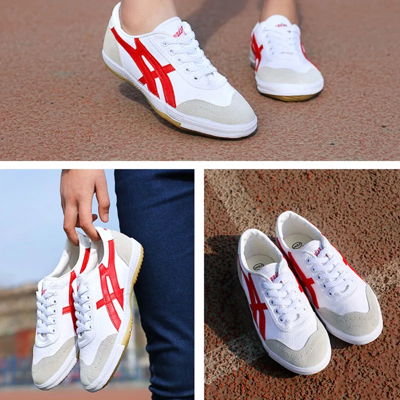 

USHINE EU34-44 jakoci czerwone ptno klasyczne Retro sportowe buty do tenisa stoowego Fitness KungFu TaiChi buty treningowe d