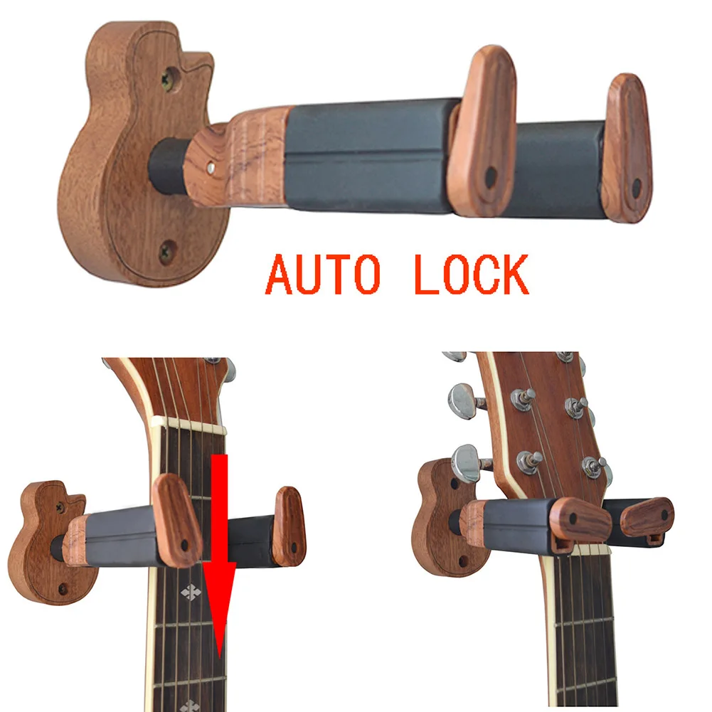 

1 Pcs Self-locking Guitar Hangers Hook Holder Wood Wall Mount Auto Lock String Instrument Accessories Bhd2