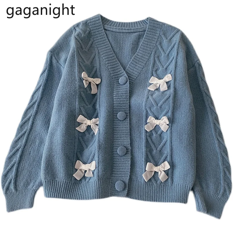 

Gaganight Модный женский вязаный кардиган однотонный с бантом корейский Кардиган 2021 повседневные свободные универсальные кардиганы шикарные Н...