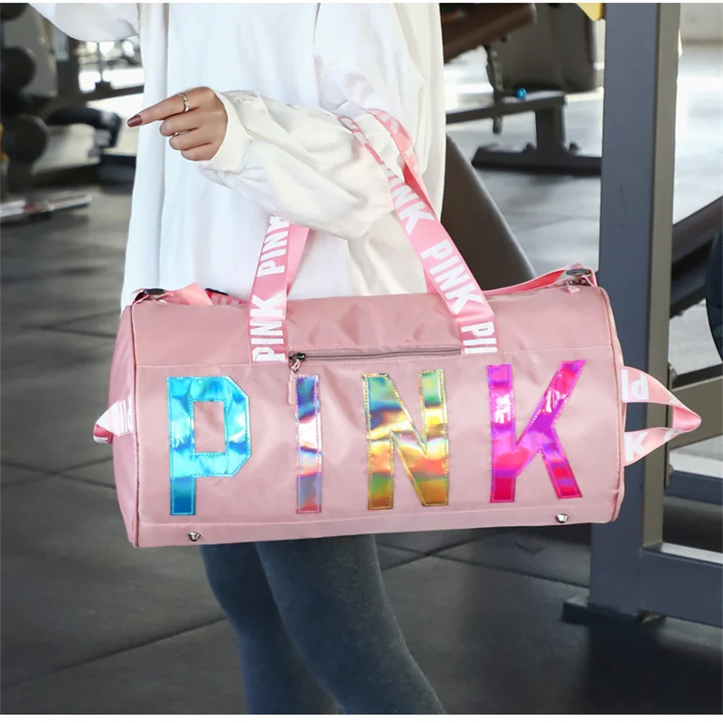 Women Pink Travel Bag Outdoor Sports Fitness Training Bags Nylon Waterproof Female Fitness Bag