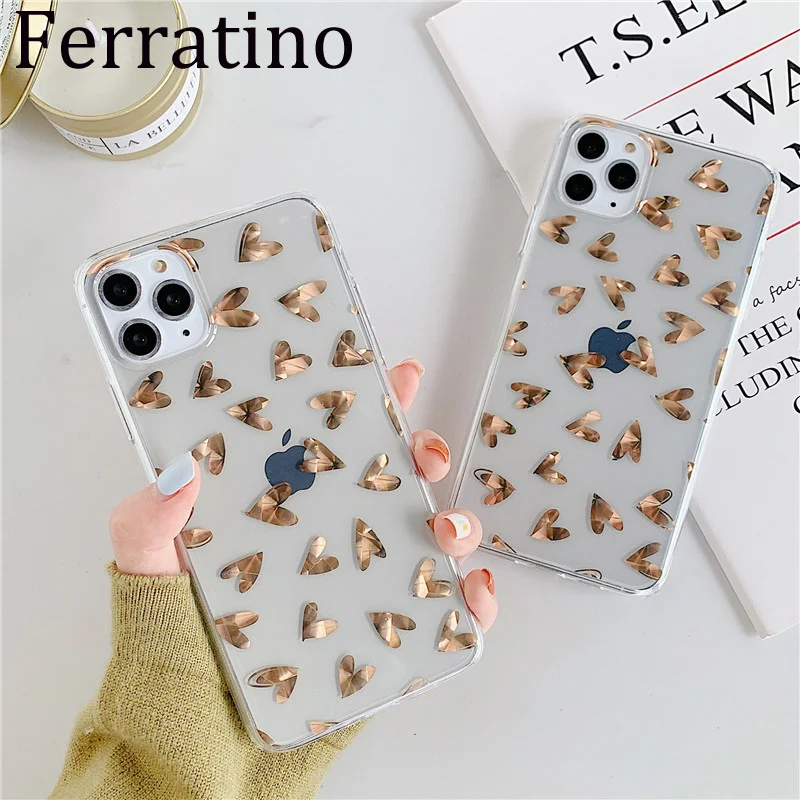 Прозрачный чехол с золотым покрытием и сердечком для iPhone 11 Pro Max XR X XS 7 8 Plus 6 S задняя