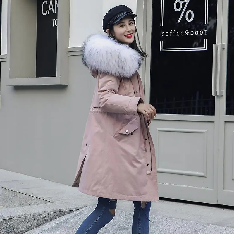 Парка женская длинная со съемным мехом норки модная парка из натурального