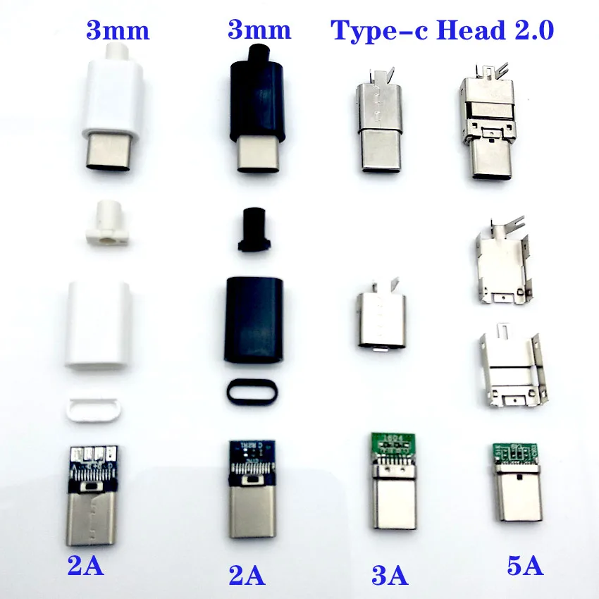 

2sets Type C 2.0 Male jack Plug Welding Type USB-C adapter 3/4 in 1 2A/3A/5A large current PCB Connector With case Spare parts