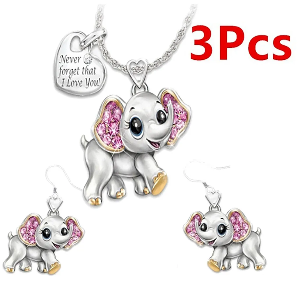 Ожерелье серьги набор женская мода буквы животные слон ожерелье подарок