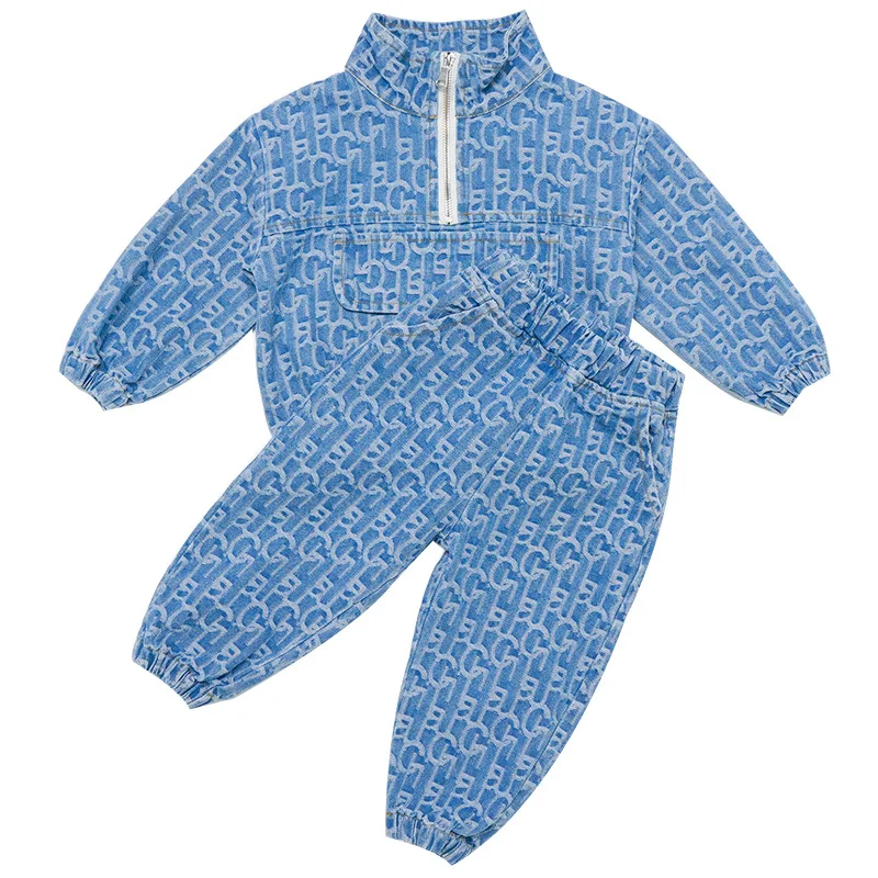 

Boys and Girls Jacquard Denim Suit 2020 New Autumn Baby Western Style Two-Piece Suit Children's Clothing Fashion