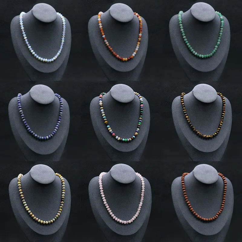 Natural round spacer stone beads necklaces for women Crystal agate colorful stone necklace 5*8 abacus knotted necklace