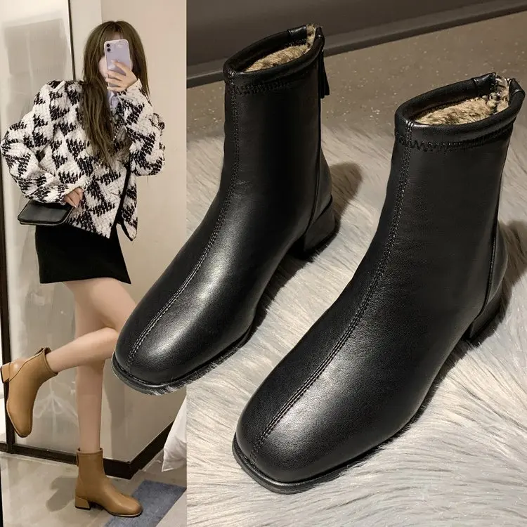 

2021 Winter Hot Women High Heels Ankle Boots White Beige Heels Short Boots Western Chelsea Boots Shoes