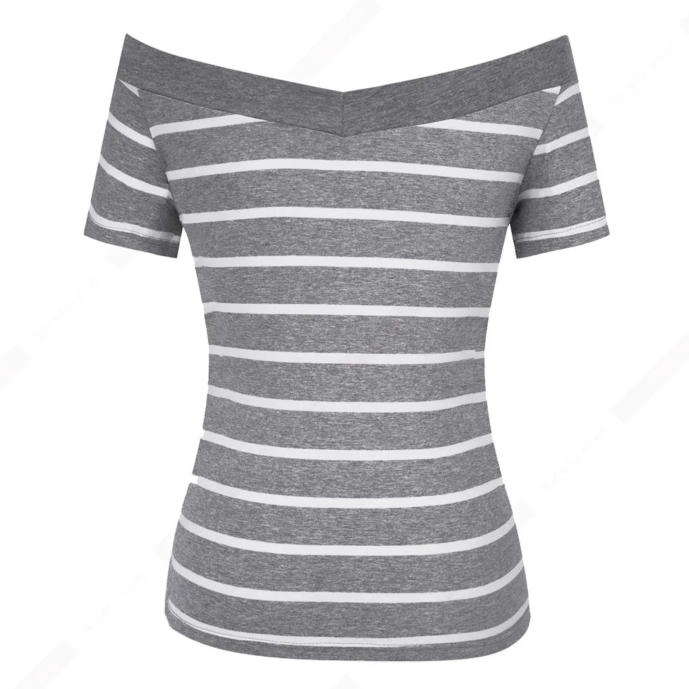 Женские летние сексуальные футболки с открытыми плечами Повседневная полосатая
