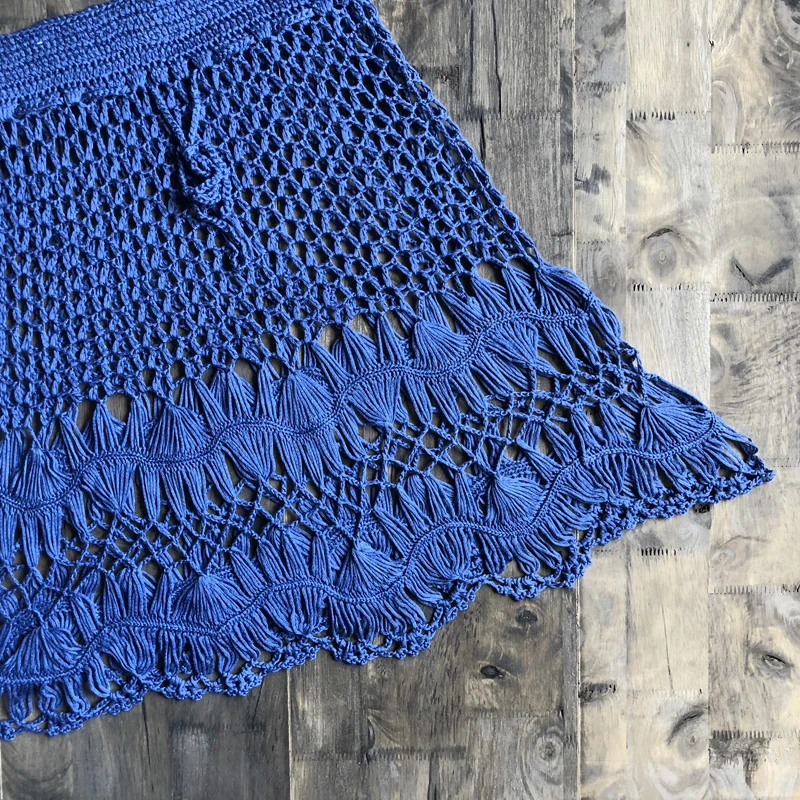 Вязанные крючком бикини Boho Хлопковые вязаные мини юбки женские летние пляжный с завышенной талией выдалбливают мини юбки крутые горячая распродажа